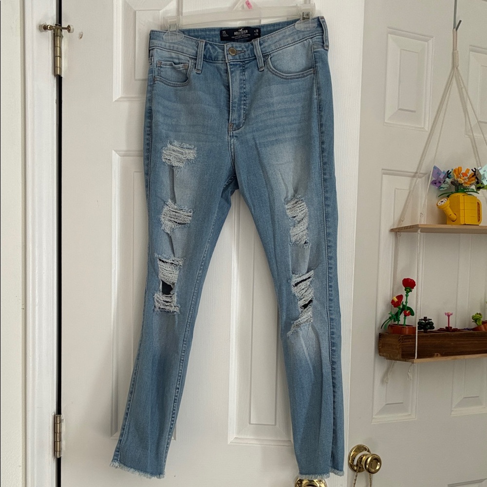 Hollister Light Blue Ripped Cropped Jeans
